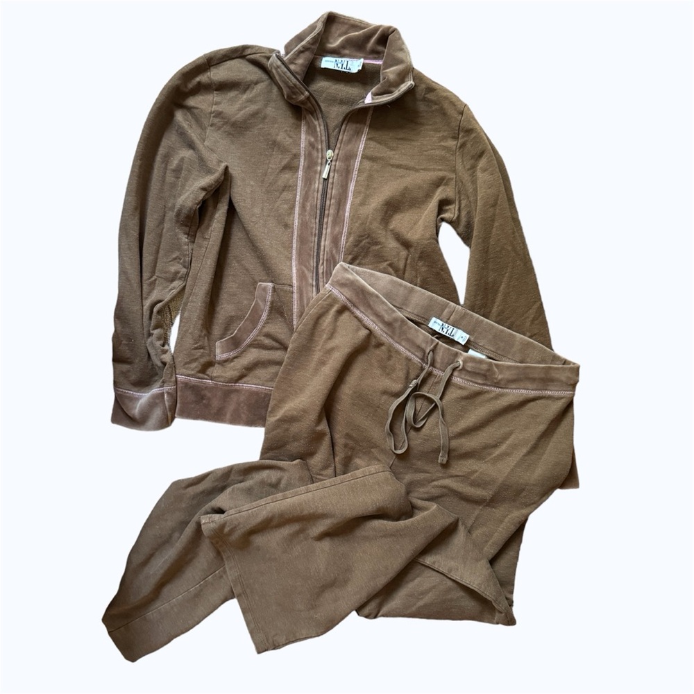 Y2K brown pink track suit set